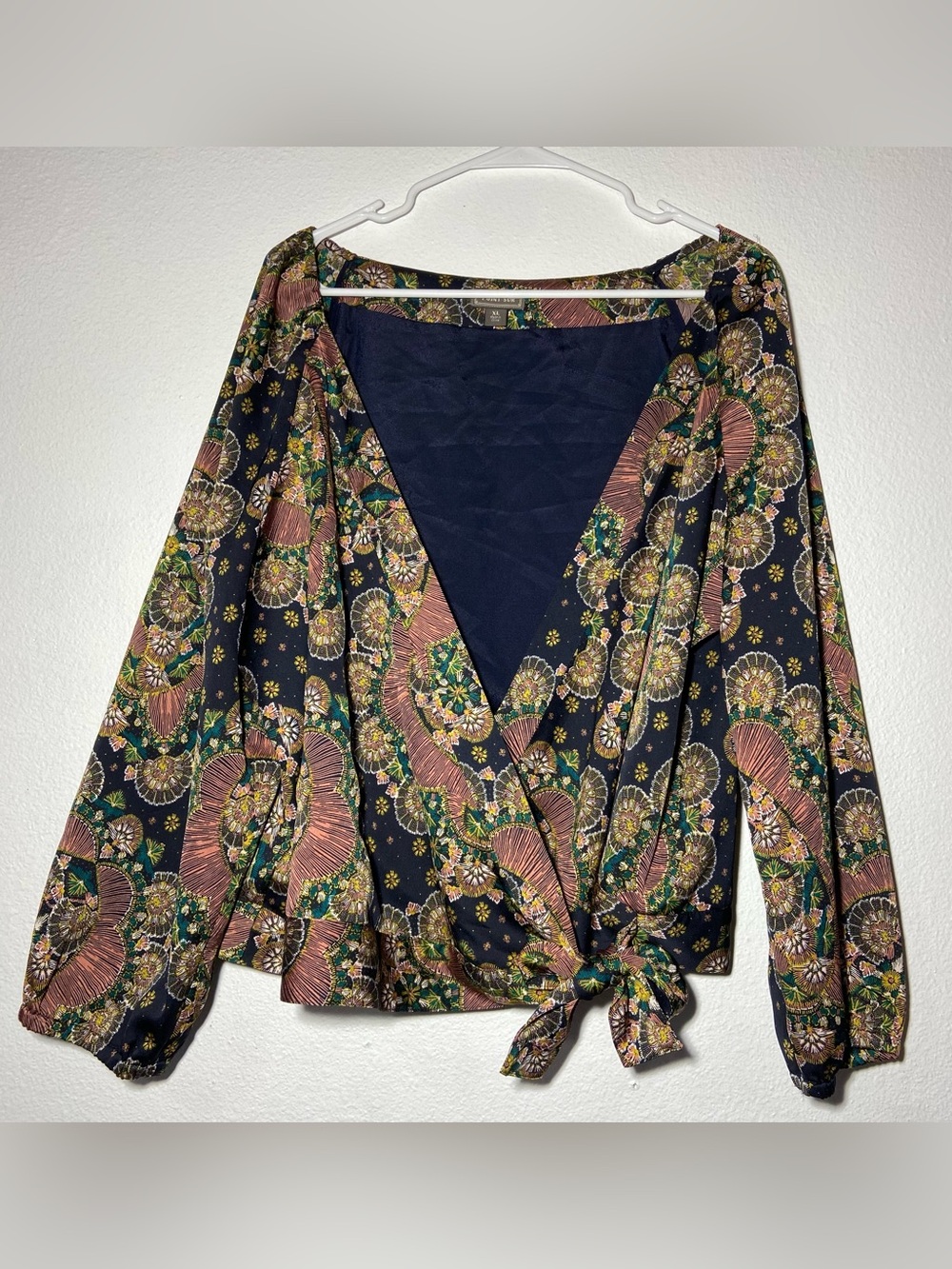 J.Crew Point Sur Satin Crepe Paisley Floral Wrap Tie Blouse Top XL